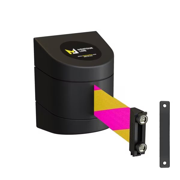 Retr. Belt Barrier Black Warehouse Rack Mount, 13ft. Mag/Ye Belt (M), Montour Line, Mfr#: WMX140-BK-MYD-WR-M-130
